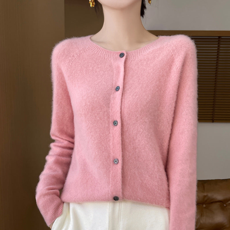Damen Kuscheliger Kurzcardigan aus Mohair‑Mix mit feiner Schurwollstruktur und Perlmuttknopfleiste Nord Taschen