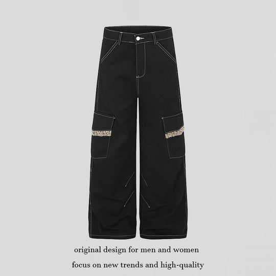 Damen Weite Cargo-Hose mit hoher Taille, großen Klappentaschen und Fellbesatz Nord Taschen