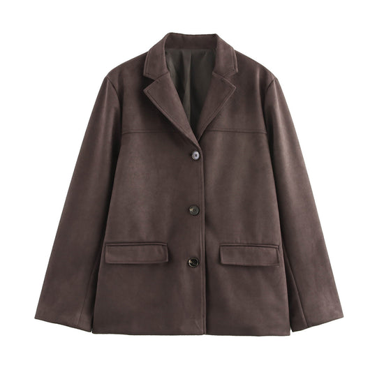 Damen elegante Velours-Optik Blazerjacke mit Reverskragen und Pattentaschen Nord Taschen