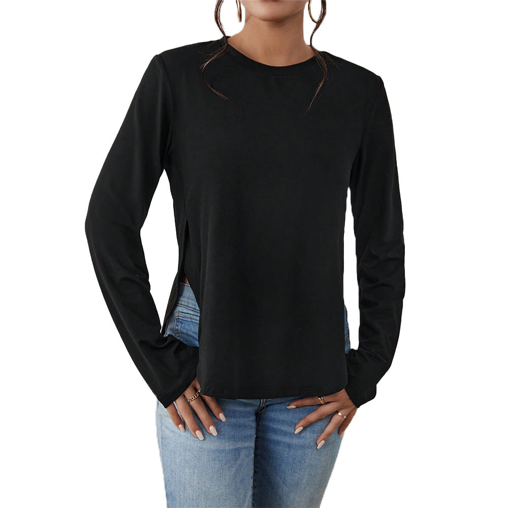 Damen Langarmshirt mit seitlichen Schlitzen, Rundhalsausschnitt und entspannter Casual-Passform Nord Taschen