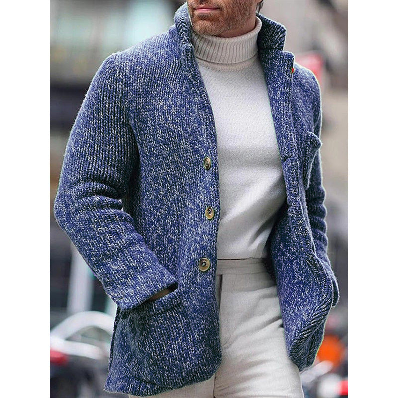 Herren Grobstrick-Cardigan-Jacke mit hohem Stehkragen und aufgesetzten Taschen Nord Taschen