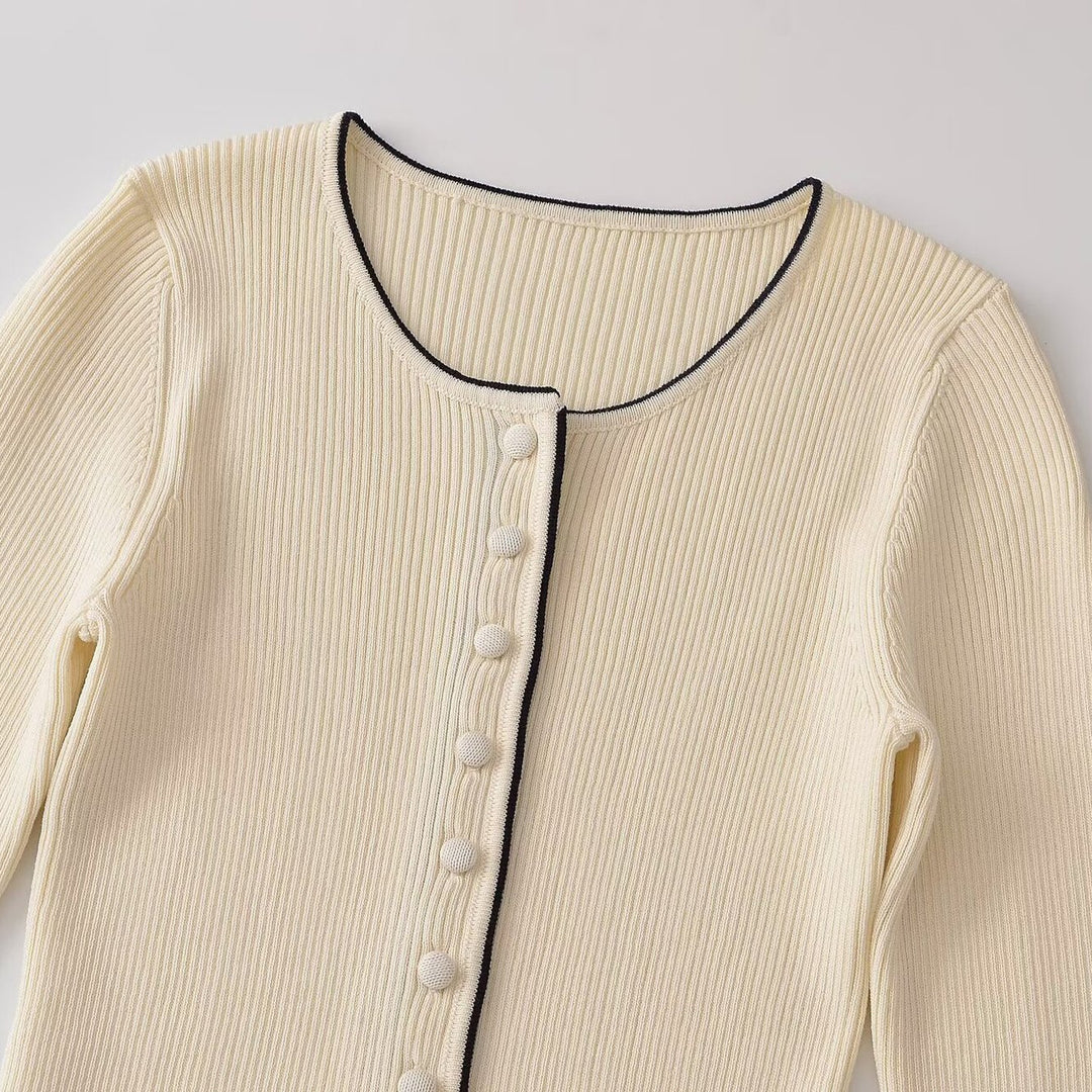Damen Feinripp-Cardigan mit verdeckter Knopfleiste und Kontrastkante Nord Taschen