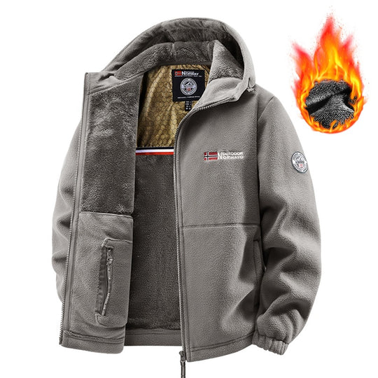 Herren Teddy-Fleece Kapuzenjacke mit wärmender Thermofütterung, Zwei-Wege-Reißverschluss & verdeckten Reißverschlusstaschen Nord Taschen