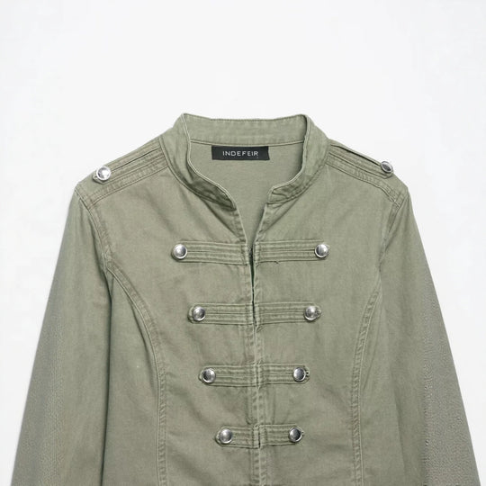 Damen 10+ taillierte Cropped Militärjacke im Vintage‑Look mit dekorativer Metallknopfleiste Nord Taschen