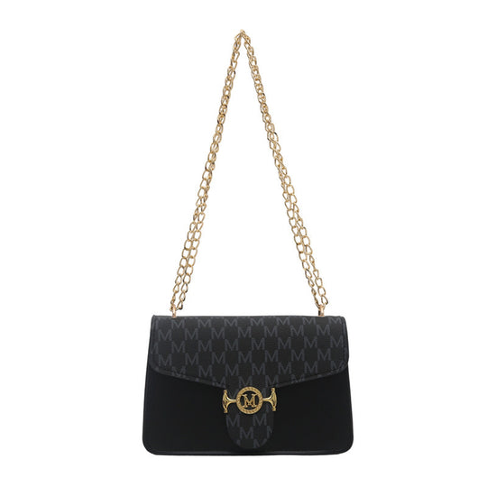 Damen Umhängetasche mit goldener Kettenverzierung und Designer-Logo Nord Taschen