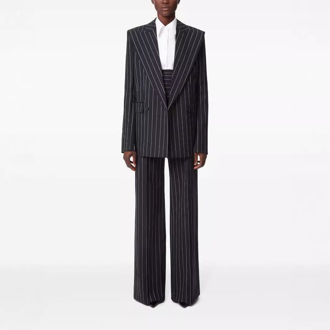 Damen Hochtaillierte weite Nadelstreifen-Hose im Tailoring-Stil Nord Taschen