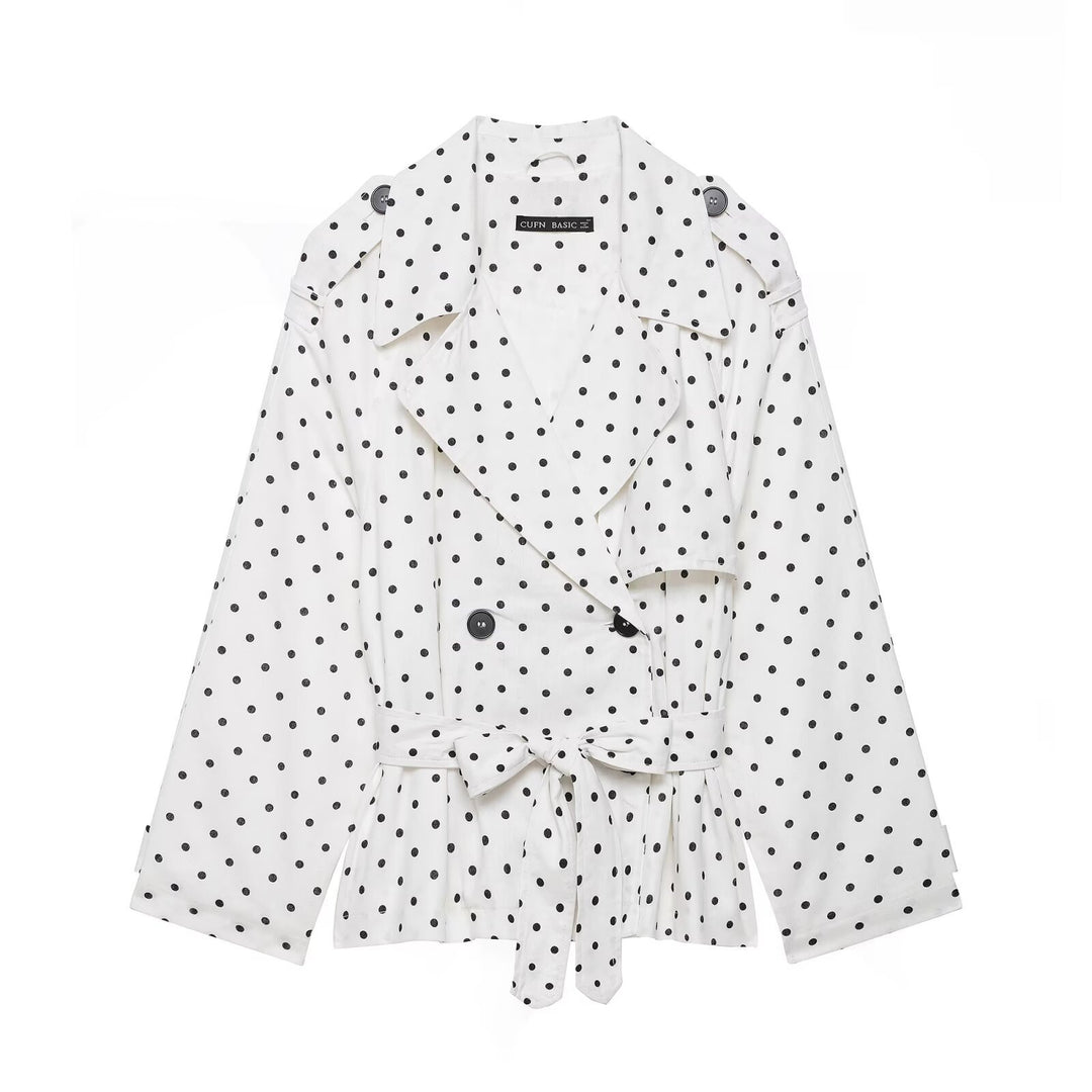 Damen Gepunktete Cropped Trenchjacke mit Bindegürtel Nord Taschen