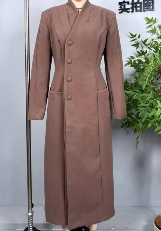 Damen 100+ langer taillierter Mantel mit Stehkragen, verdeckter Knopfleiste und aufgesetzten Taschen Nord Taschen