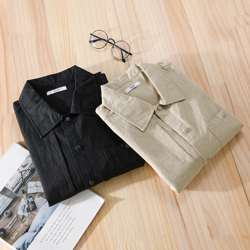 Herren Minimalistisches Baumwoll-Utility-Overshirt mit Druckknopf-Leiste und Brusttaschen Nord Taschen