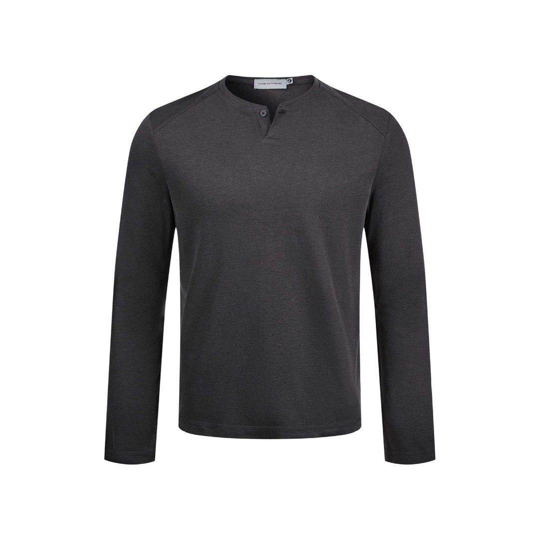Herren Feines Longsleeve-Henley mit kurzem Knopfverschluss und Raglanärmeln Nord Taschen