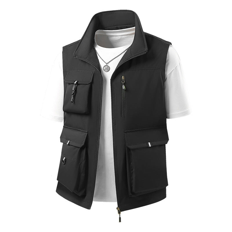 Herren Multifunktionale Outdoorweste mit mehreren Cargo-Taschen und Stehkragen Nord Taschen