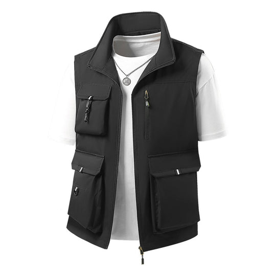Herren Multifunktionale Outdoorweste mit mehreren Cargo-Taschen und Stehkragen Nord Taschen