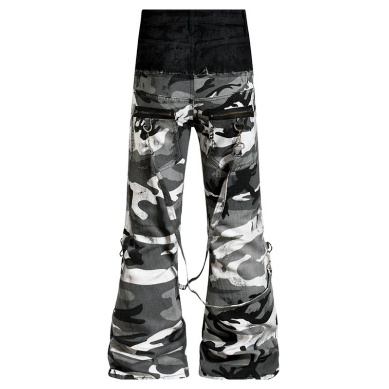 Damen Weite High‑Waist Cargohose im Camouflage‑Look mit Bondage‑Riemen Nord Taschen