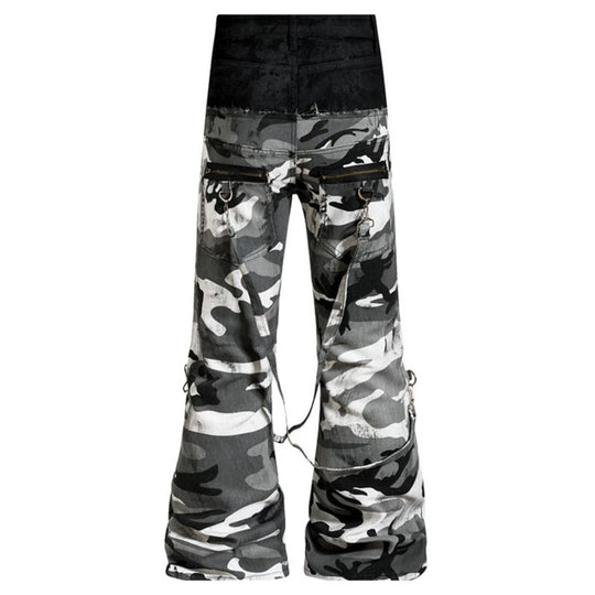 Damen Weite High‑Waist Cargohose im Camouflage‑Look mit Bondage‑Riemen Nord Taschen