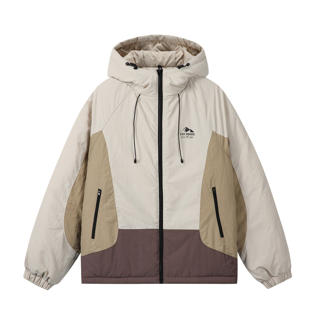 Unisex Boxy Colorblock Kapuzenpufferjacke mit winddichter Hülle und Reißverschlusstaschen Nord Taschen