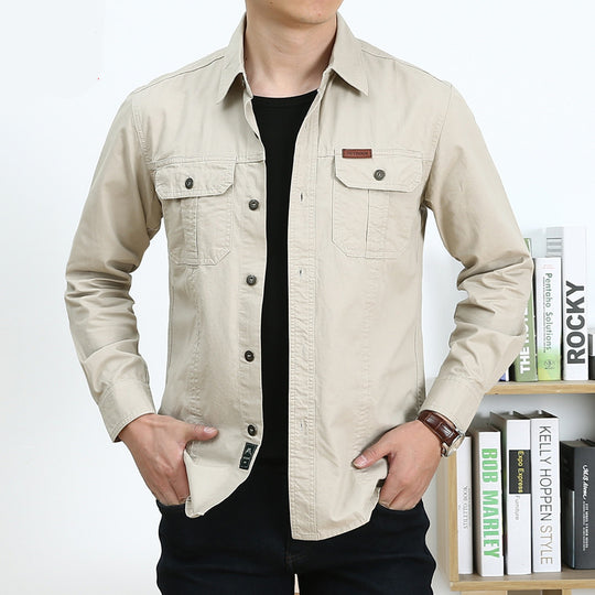 Herren Leichtes Canvas-Overshirt im Utility‑Stil mit Brustpattentaschen und Hemdkragen Nord Taschen