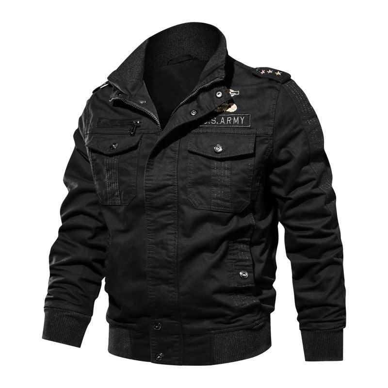 Herren Militärisch inspirierte Pilotenjacke aus Canvas mit Epauletten und Rippbündchen Nord Taschen