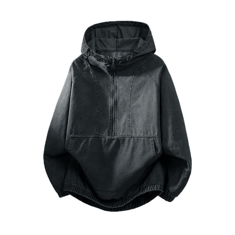 Herren Oversize Canvas-Halbzip-Kapuzenanorak mit Kängurutasche und elastischem Saum Nord Taschen