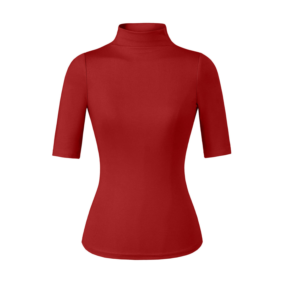 Damen Figurbetontes Stehkragen-Shirt mit halblangen Ärmeln Nord Taschen