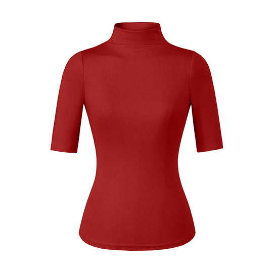 Damen Figurbetontes Stehkragen-Shirt mit halblangen Ärmeln Nord Taschen