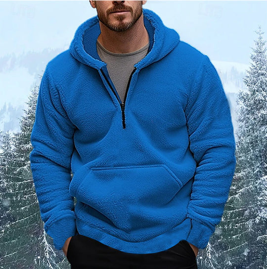 Herren sherpa fleece-hoodie mit halbem Reißverschluss, Kapuze und großer Kängurutasche Nord Taschen