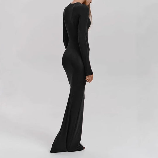 Damen Elegantes Langarm-Maxikleid mit figurformendem Schnitt und hohem Komfort