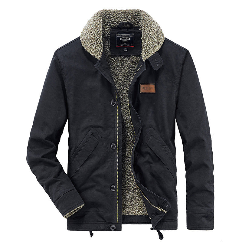 Herren Canvas-Workerjacke mit Sherpa-Futter, Stehkragen und Diagonal-Taschen Nord Taschen