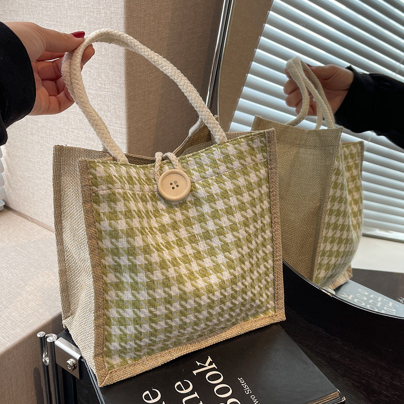 Damen Jute-Bag im klassischen Hahnentrittmuster Nord Taschen
