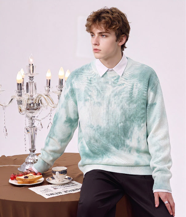 Herren Oversize-Strickpullover mit Batikoptik, Rundhalsausschnitt und Rippbündchen Nord Taschen