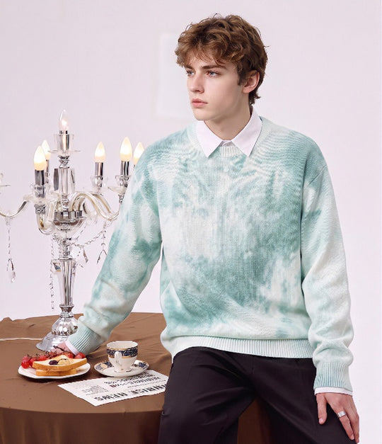 Herren Oversize-Strickpullover mit Batikoptik, Rundhalsausschnitt und Rippbündchen Nord Taschen