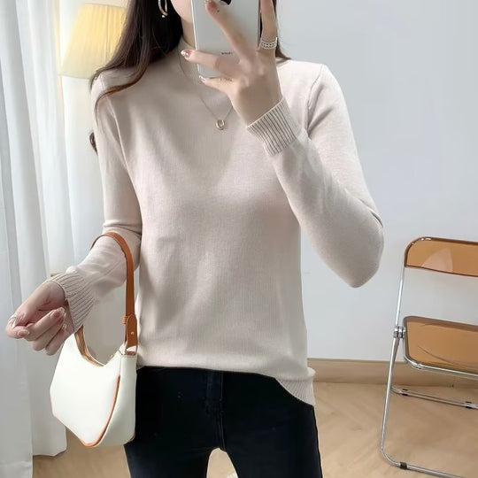 Damen Feiner Langarm-Feinstrickpullover mit schmalem Stehkragen und gerippten Bündchen Nord Taschen