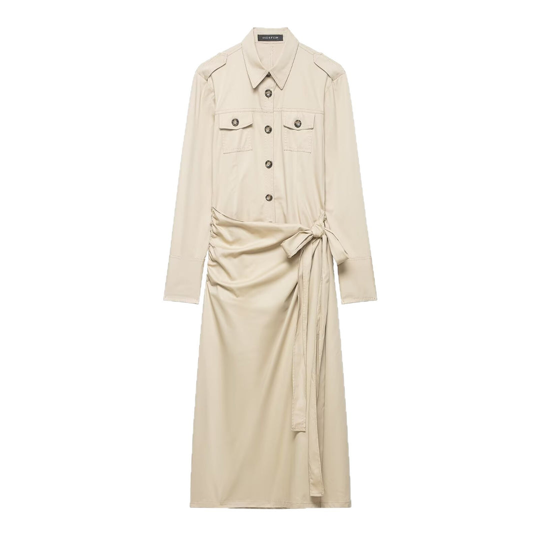 Damen Hemdblusenkleid im Utility‑Stil mit Taillen‑Wickel und Pattentaschen Nord Taschen