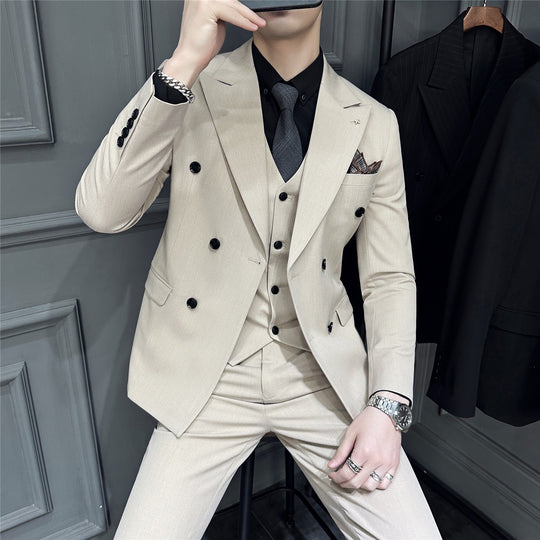 Herren Doppelreihiger Slim‑Fit Business‑Anzug mit tailliertem Sakko und schmaler Anzughose Nord Taschen