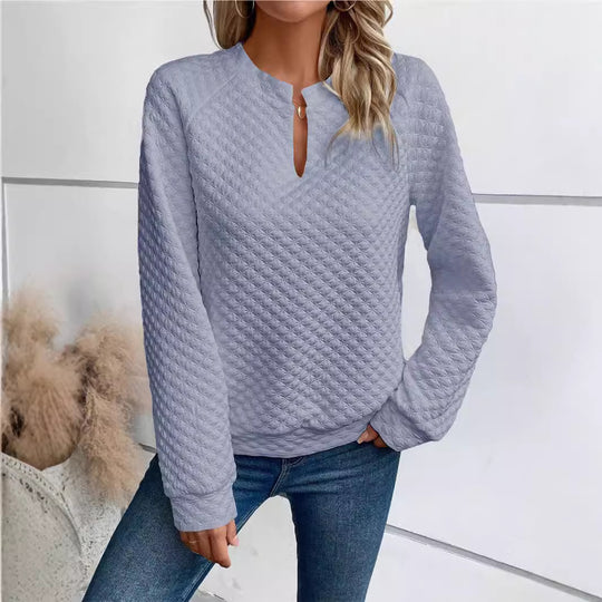 Damen Gesteppter Kuschel-Pullover mit Schlitzkragen Nord Taschen