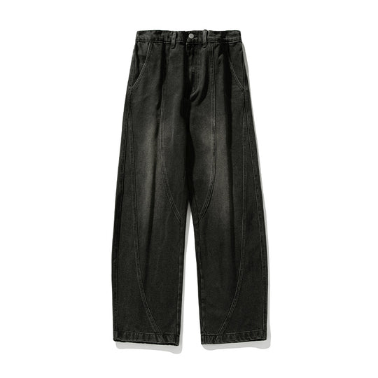 Herren Weite Denim-Hose mit kontrastierenden Einsatznähten und hohem Bund Nord Taschen
