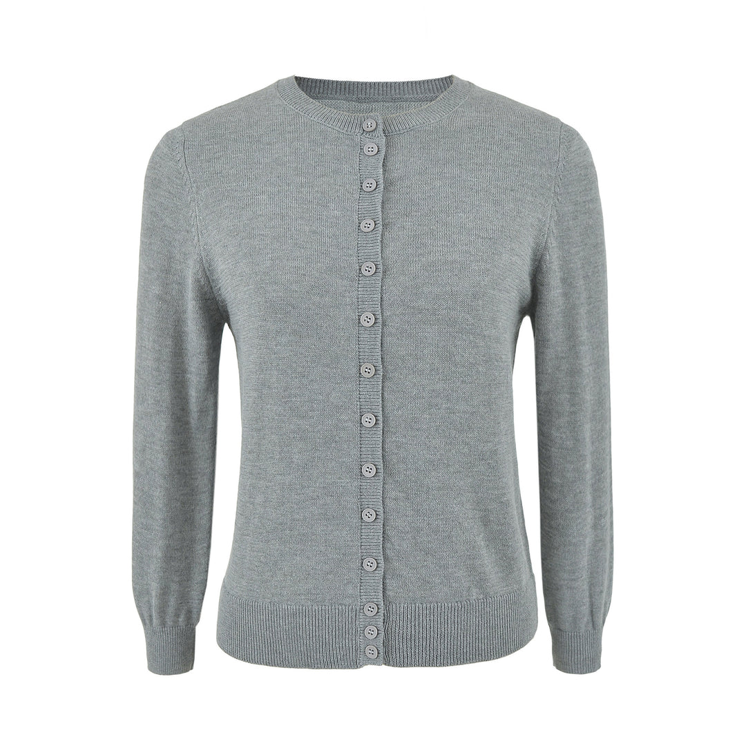 Damen Fein gestrickte Rundhals-Strickjacke mit Knopfleiste und Rippbündchen Nord Taschen