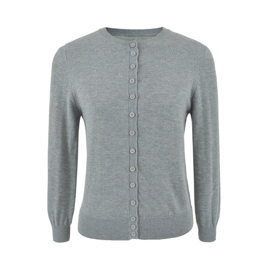 Damen Fein gestrickte Rundhals-Strickjacke mit Knopfleiste und Rippbündchen Nord Taschen