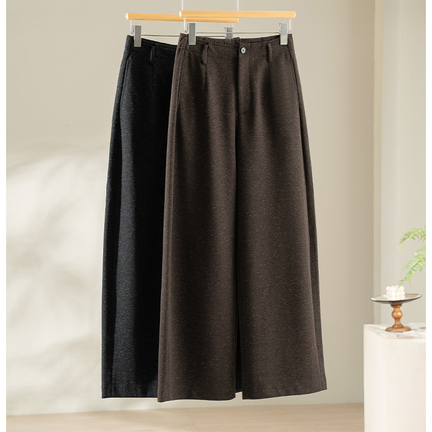 Damen Elegante hochtaillierte Wollblend-Palazzohose mit Bundfalten und geradem Bein Nord Taschen