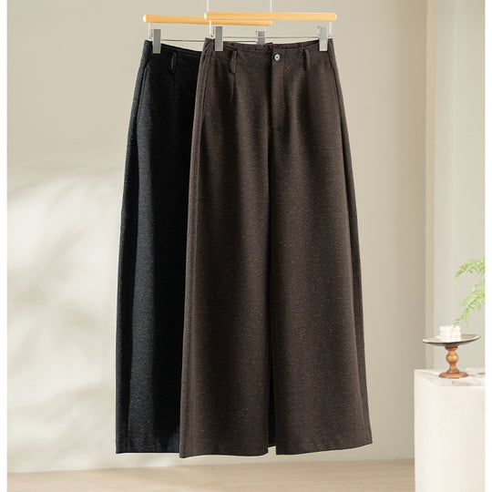 Damen Elegante hochtaillierte Wollblend-Palazzohose mit Bundfalten und geradem Bein Nord Taschen
