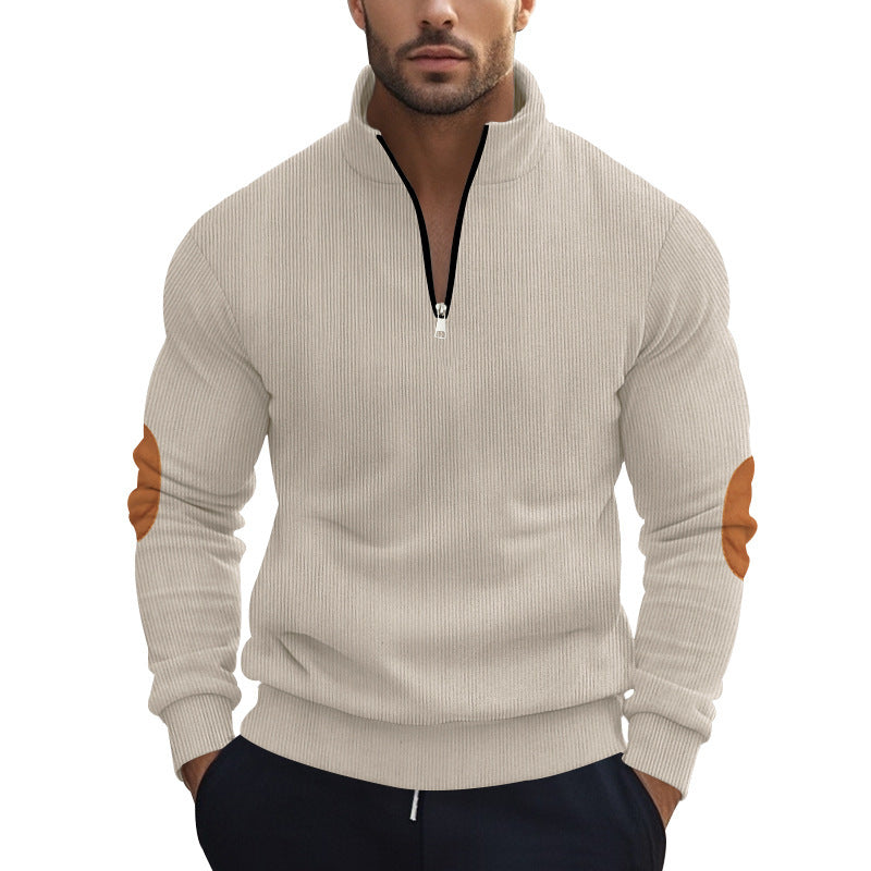 Herren Strickpullover mit modernem Reißverschluss und eleganten Ellbogenpatches
