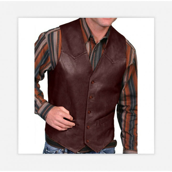 Herren taillierte Lederweste mit Western-Details, V-Ausschnitt und zwei Eingrifftaschen Nord Taschen