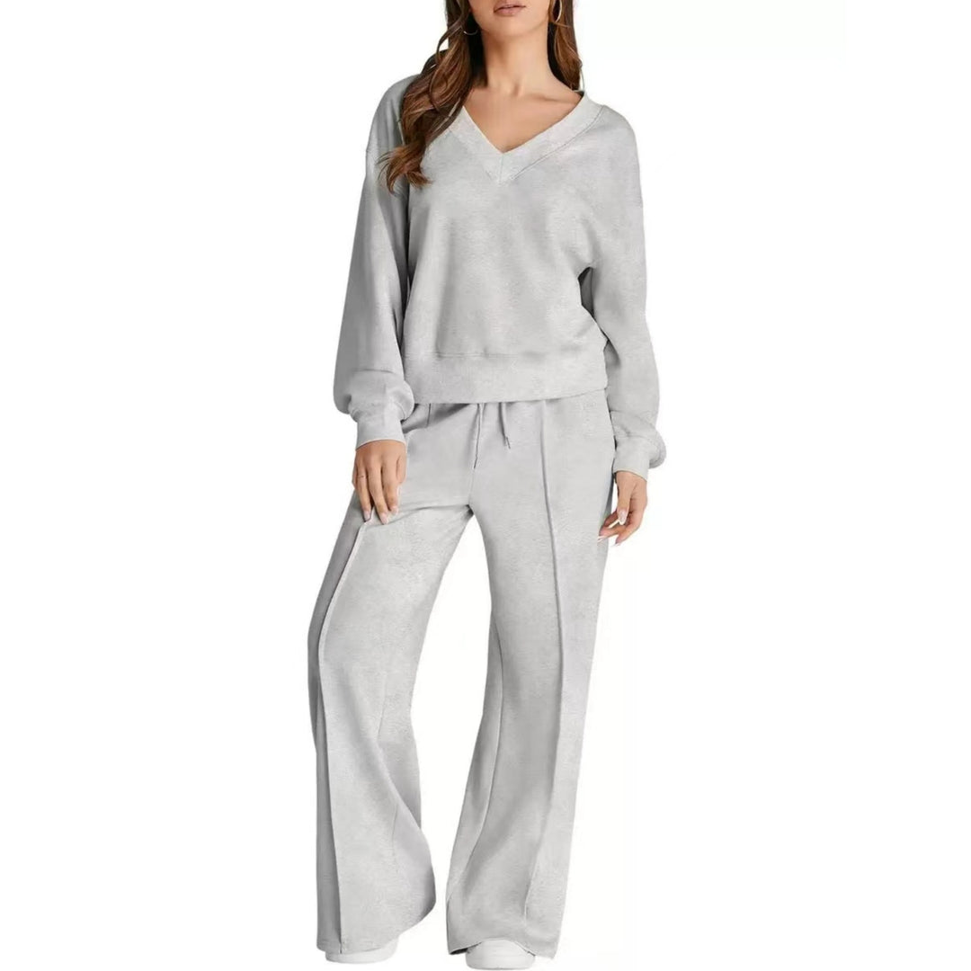 Damen Lässiges V-Ausschnitt Freizeit-Set mit weiter Jogginghose Nord Taschen