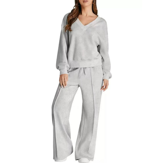 Damen Lässiges V-Ausschnitt Freizeit-Set mit weiter Jogginghose Nord Taschen