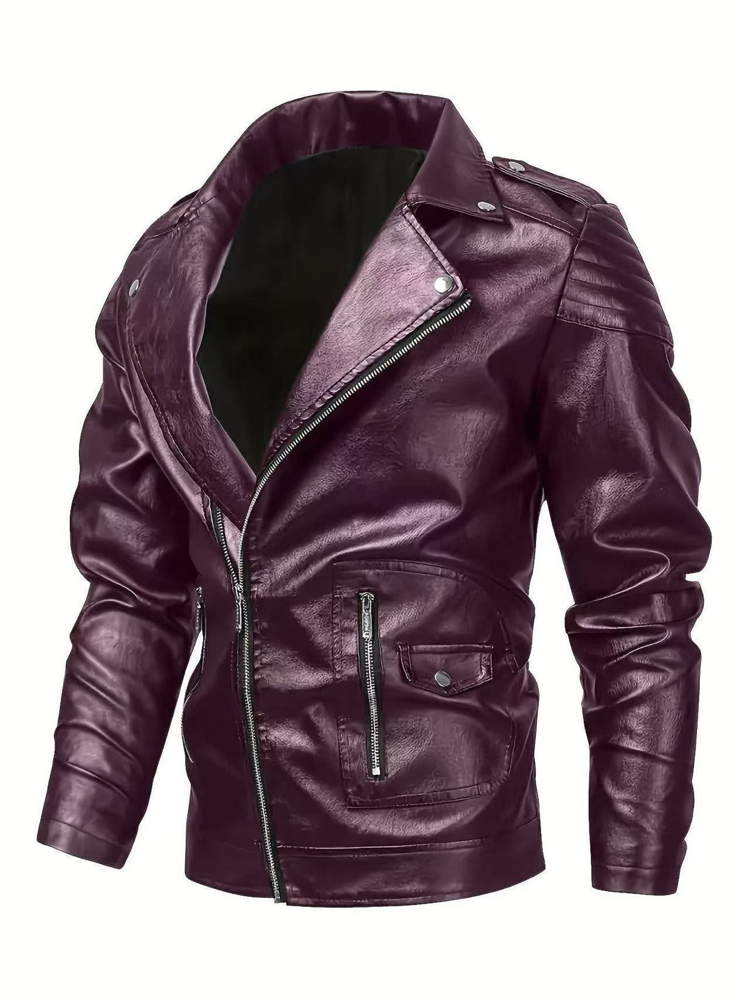 Herren Bikerjacke aus Lederimitat mit asymmetrischem Reißverschluss und gepolsterten Schultereinsätzen Nord Taschen