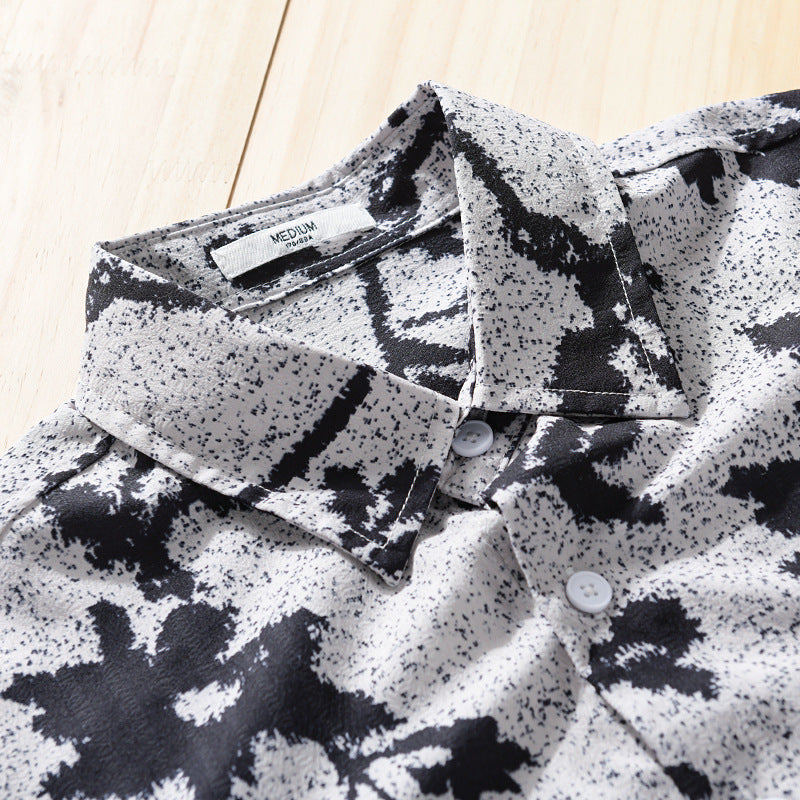 Herren Lockeres Baumwoll-Layering-Overshirt mit painterly Blumenallover und Brusttasche Nord Taschen