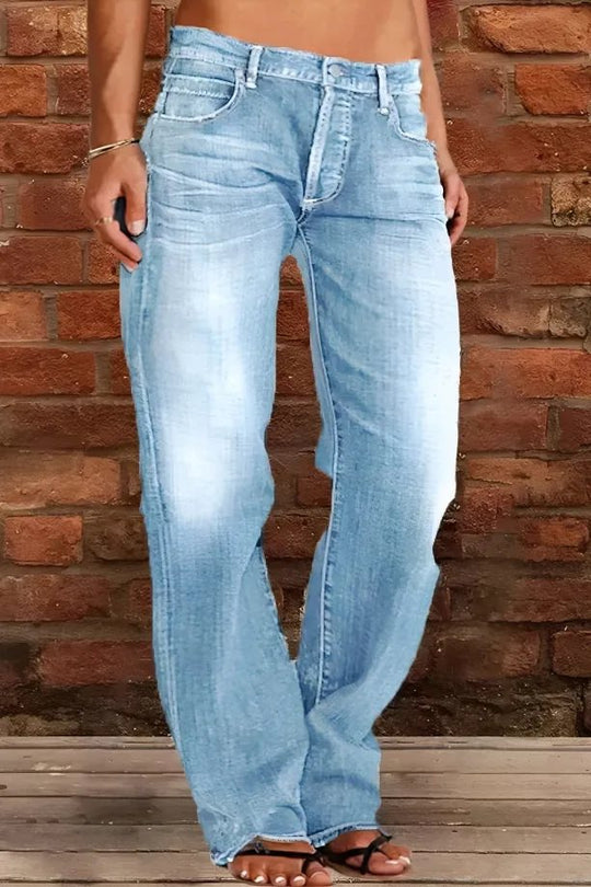 Damen Lockere Destroyed-Jeans mit weitem Bein und niedriger Taille Nord Taschen