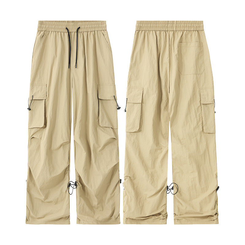 Herren Weite Nylon-Cargohose mit verstellbaren Saumkordeln und Tunnelzugbund Nord Taschen
