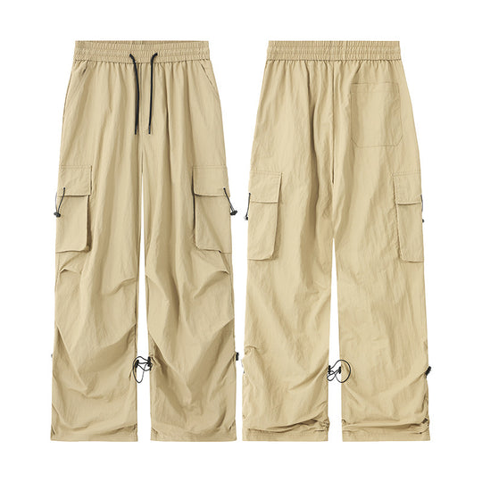Herren Weite Nylon-Cargohose mit verstellbaren Saumkordeln und Tunnelzugbund Nord Taschen