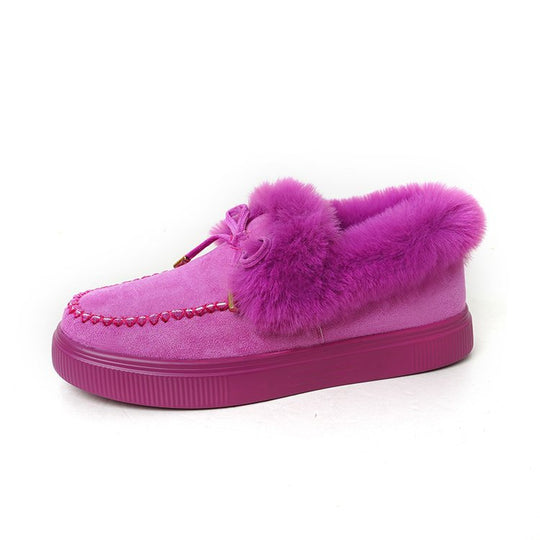 Damen Kuschel‑Mokassin‑Slipper mit hochfloriger Fellmanschette, dekorativer Steppnaht und leichtem Plateau‑Sohlenprofil Nord Taschen