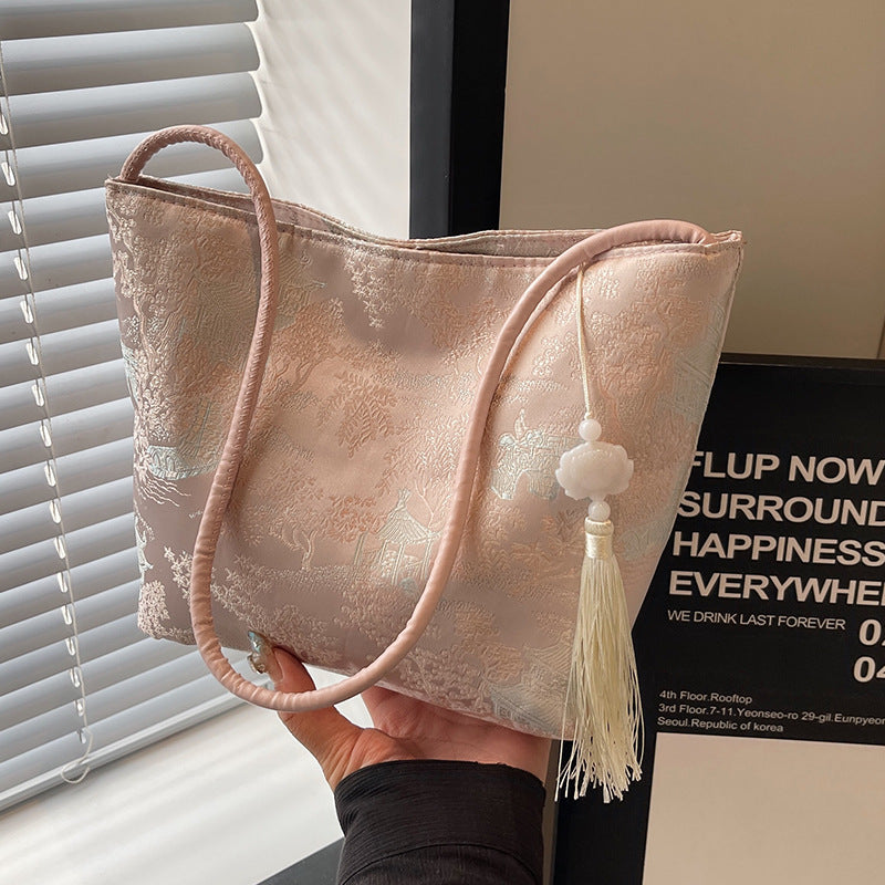 Damen modische Abendtasche aus luxuriösem Material mit dekorativem Quastenanhänger Nord Taschen